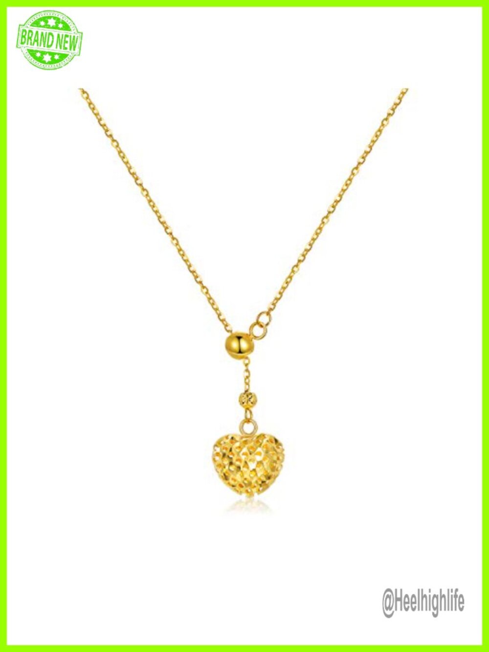 18K Real Gold Heart Necklace Adjustable Y-Chain Hollowed-Out Love Jewelry Gift